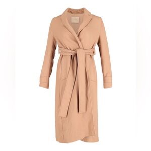 Maje Gumpy Pleated-Back Woven Trench Coat in Camel Size 36 Small